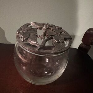 Glass Jar with Silver Floral Lid